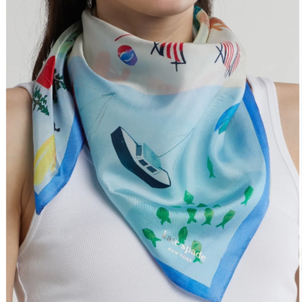 Montauk Map Silk Square Scarf  from Kate Spade New York - Picture 2 of 9